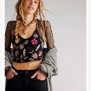 Free People Florence top size M  Embroidered Corset Mesh Floral